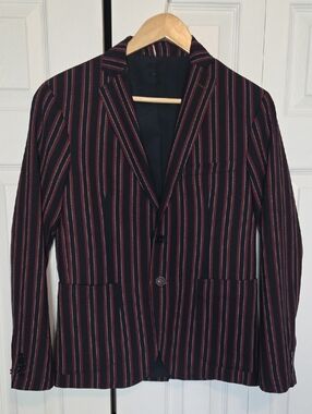 Zara Navy Blazer with Burgundy and Cream Pinstripes